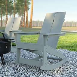 Emma and Oliver Set of 2 Harmon Modern All-Weather Gray Poly Resin Adirondack Rocking Chairs for Indoor/Outdoor Use