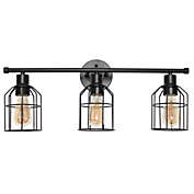 Elegant Designs Home Decorative Bathroom Vanity Light with Open Wire Cage Shade in Matte Black Finish