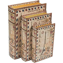 Juvale Decorative Storage Boxes, Eiffel Tower Book Design (3 Sizes, 3 Pack)