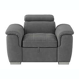 Lazzara Home Warrick Gray Microfiber Accent Chair with Pull-out Ottoman