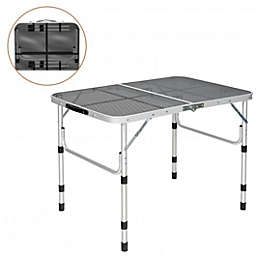 Costway Folding Grill Table for Camping Lightweight Aluminum Metal Grill Stand Table-Silver
