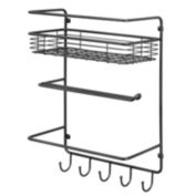 mDesign Metal Wall Mount Paper Towel Holder with Storage Shelf/Hooks