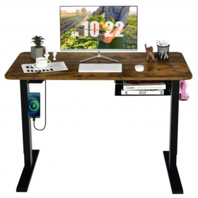 Costway 48-inch Electric Height Adjustable Standing Desk with Control Panel-Rustic Brown