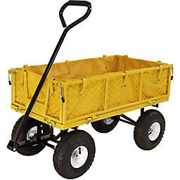 Sunnydaze Utility Cart with Folding Sides & Liner - 400lb Weight Capacity - Yellow