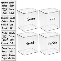 mDesign Small Plastic Stackable Kitchen Storage Box, 4 Pack + 32 Labels - Clear