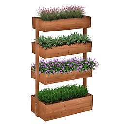 Outsunny 4-Tier Raised Garden Bed, Vertical Flower Pots Rack with Angle Adjustable Planter Boxes, Freestanding Elevated Wooden Plant Stand for Indoor Outdoor Use