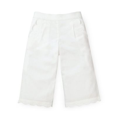 Hope & Henry Girls&#39; Wide Leg Cropped Pants with Scallop Details, Toddler, White Linen Scallop Edge, 4