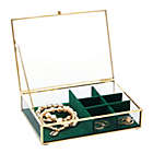 Alternate image 0 for Juvale Glass Jewelry Box with Lid and Green Velvet Compartments, Gold Display Case (7.1 x 5.5 In)