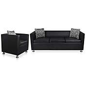Stock Preferred Sofa Set Armchair and 3-Seater Black Faux Leather