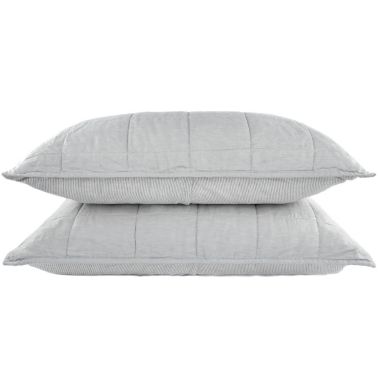 100% French Linen Box Stitch Quilted Sham Set - King - Pebble Heather/Pinstripe   BOKSER HOME. View a larger version of this product image.