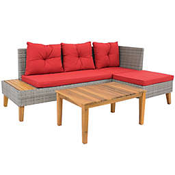 Sunnydaze Alastair Outdoor Patio Sectional Sofa Set with Coffee Table, Red Cushions