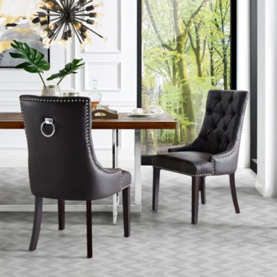 Inspired Home Jimmy Leather PU/ Velvet Dining Chair Set of 2