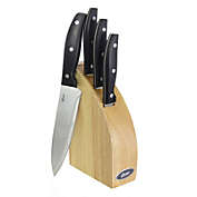 Oster Granger 5 Piece Stainless Steel Cutlery Knife Set with Half Moon Innate Wood Block