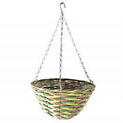 Gardener&#39;s Select Woven Plastic Rattan Hanging Basket Round Woven Tan, Light Green & Green, 12D x 5.9H
