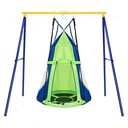 Costway 2-in-1 40 Inch Kids Hanging Chair Detachable Swing Tent Set-Green