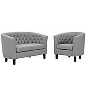 Modway Furniture Prospect 2 Piece Upholstered Fabric Loveseat and Armchair Set, Light Gray