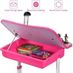 Costway Kids Desk and Chair Set Children's Study Table Storage-Pink