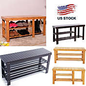 Inq Boutique 90cm 3Tier Bamboo Stool Shoe Rack Storage Seat Organizer Shelf Entryway Bench
