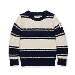 Hope & Henry Boys' Crew Oatmeal / Navy Neck Sweater Stripe Size 3, Oatmeal & Navy, 3