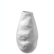 Urban Trends Collection Ceramic Round Bellied Vase with Irregular Lip and Layered Design Body SM Matte Finish White