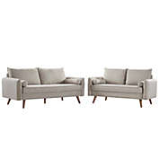 Modway Furniture Revive Upholstered Fabric Sofa and Loveseat Set, Beige