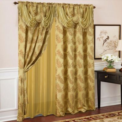 Set Of 2 Aurora Tree Leaf Jacquard Window Panel with Attached Valance 54x84 Inch 