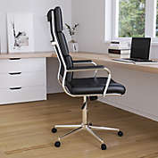 Merrick Lane Austen Black High Panel-Back Ergonomic Office Chair with Padded Chrome Arms Executive Faux Leather Swivel Computer Desk Chair