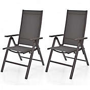 Costway-CA 2 Pieces Patio Folding Dining Chairs Aluminium Adjustable Back-Gray
