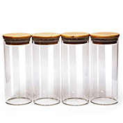 TIDIFY Round Bamboo Lid Spice Jar Set of 4, Jars for Spices, Small Airtight Containers for Herbs