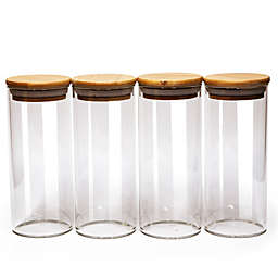 TIDIFY Round Bamboo Lid Spice Jar Set of 4, Jars for Spices, Small Airtight Containers for Herbs
