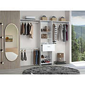 DEPOT E -SHOP DEPOT E-SHOP Brisk Closet System, One Drawer, Three Metal Rods, Five Open Shelves-White, For Bedroom
