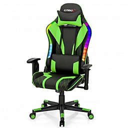 Costway Gaming Chair Adjustable Swivel Computer Chair with Dynamic LED Lights-Green