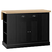 Freestanding Kitchen Island Cabinet, Wooden Kitchen Island Table with Drop Leaf, Fluted-Style Storage Cabinet with Adjustable Shelves, Black