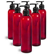 Royal Massage 8oz Bullet Round Massage Oil/Lotion/Liquid Bottle with Saddle Pump (Red, Set of 6)