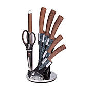 Berlinger Haus Kitchen Knife Set with Block, 8 Piece Knives Set for Kitchen, Brown Wood Cooking Knives with Kitchen Shears, Sharp Cutting Stainless Steel Chef Knife Set with Acrylic Stand