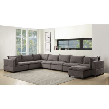 Contemporary Home Living 194" Madison Light Gray 8-Piece Modular Sectional Sofa Chaise. View a larger version of this product image.