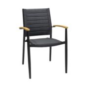Armen Living Portals Outdoor Black Aluminum Stacking Dining Chair with Teak Arms