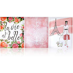 Juvale Paris Canvas Wall Art, Bedroom Print Set for Girls (12 x 15.8 x 0.6 in, 3 Pack)