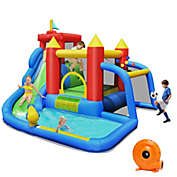 Slickblue Inflatable Bounce House Splash Pool with Water Climb Slide Blower included