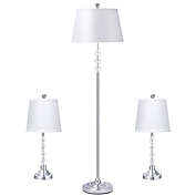 Gymax 3-Piece Lamp Set 2 Table Lamps 1 Floor Lamp Chrome Finished Modern Home Bedroom