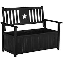 Outsunny 43 Gallon Outdoor Storage Bench, Wooden Loveseat Deck Box, 2-Seat Container for Store Garden Tools Toys, Black