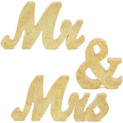 Juvale Mr. and Mrs. Signs for Wedding Table Decoration (6 Inches, Gold, 3 Pieces)