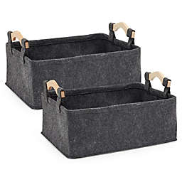 Farmlyn Creek Grey Felt Storage Baskets with Wooden Handles, Toilet Paper Bins (15 x 8.1 In, 2 Pack)