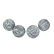 PD Home & Garden Set of 4 Relief Cast Geometric Pattern Whitewashed Gray Resin Decor Balls