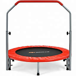 Costway-CA 40 Inch Folding Exercise Trampoline Rebounder with 4-Level Handrail Carrying Bag-Red