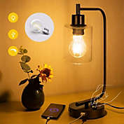 Inq Boutique Stepless Dimmable Industrial Table Lamps with 2 USB Ports & AC Outlet, Bedside