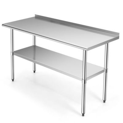 Costway-CA Stainless Steel Table for Prep and Work with Backsplash-24 x 60 inch