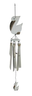 J.D. Yeatts Hand Carved Wood and Bamboo Coastal Perched Pelican Wind Chime for Garden Yard Patio Outdoor Décor