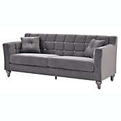Passion Furniture Dublin 75 in. Gray Velvet Tuxedo Arm Sofa with 2-Throw Pillow