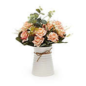 Farmlyn Creek Artificial Flower Arrangements with White Ceramic Vase, Pink Roses and Eucalyptus